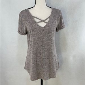 a.n.a Gray/pink short sleeve top